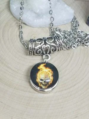 Colar Pingente Cabeça de Fogo Cabeça de Crânio Snap, Joia Steampunk Gótica Masculina, Boho  - Imagem 1 de 4