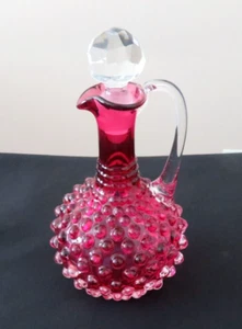 Antique Bohemian Cranberry Ruby Hobnail Cruet Hand Blown Exc Condition - Picture 1 of 11