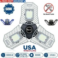 144 LED 60W Deformable Garage Lights 6000LM Workshop Shop Ceiling Lamp E27 Base~