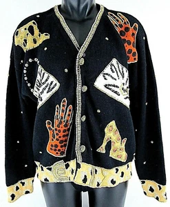 Vintage Belle Pointe Perlen V-Ausschnitt Cardigan Pullover Knopf groß aufwendig Neu - Bild 1 von 9