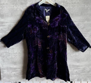 NWT Coldwater Creek Rose Reflection Paisley Velvet Purple Toggle Coat Size XXL - Picture 1 of 10