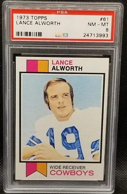 1973 Topps, PSA 8, LANCE ALWORTH, #61, Dallas Cowboys, PSA 8, HOF - Image 1 of 2