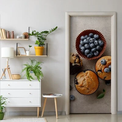 Türaufkleber Selbstklebend Klebefolie  Türtapete Türposter Blaubeere Muffins - Bild 1 von 4