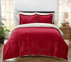 Ultra-Soft Sherpa Comforter Set Burgundy Queen - Picture 1 of 2