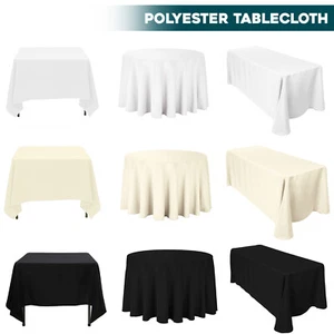 Polyester TABLE COVER CLOTH Round Rectangle Wedding Tablecloth White Ivory Black - Picture 1 of 19