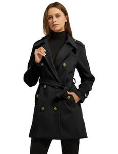 Wantdo Women's Double Breasted Pea Coat Winter Mid-Long Trench Coat with Belt - Picture 1 of 126