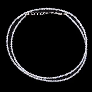 2mm White Rainbow Moonstone Beaded Necklace, Blue Flashy Moonstone Beads Jewelry - Picture 1 of 4