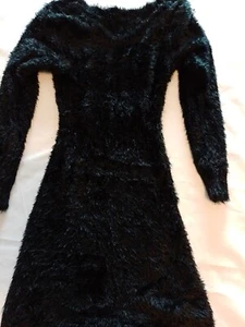 Damen Flauschiges Kleid Markenlos Größe (siehe Bilder) V-Ausschnitt Schwarz 16522 - Bild 1 von 12