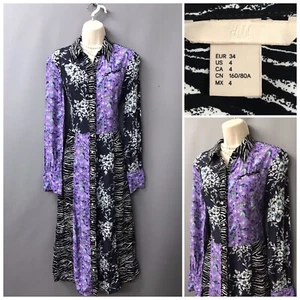 H&M Purple Mix Buttoned Down Contrast Summer Shirt Dress UK 6 EUR 34 US 2 - Picture 1 of 12