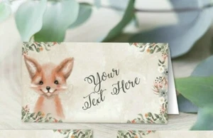 6 Woodland Forest Animals Personalised Food Labels or Table Place Name Cards - Picture 1 of 4