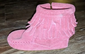 Minnetonka infant girls pink double fringe bootie moccasins size 2 - Picture 1 of 5
