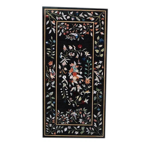 48" x 24" Black Marble coffee Table Top Semi Precious Stones Inlay Work - Image 1 of 1