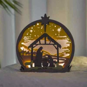 3D Holzschnitzerei Krippe `LED Licht Weihnachten Tisch Kaminsims Top Deko #3 - Bild 1 von 4