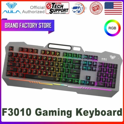 F3010 Backlit Wired Gaming Keyboard 104 Keys Anti-ghosting Ergonomic Metal Panel - Image 1 of 4