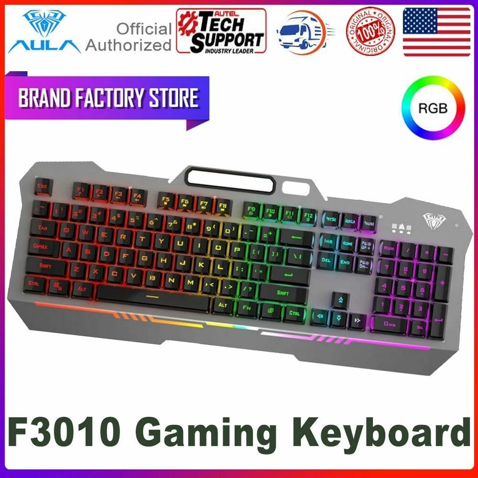 F3010 Backlit Wired Gaming Keyboard 104 Keys Anti-ghosting Ergonomic Metal Panel - Image 1 of 4