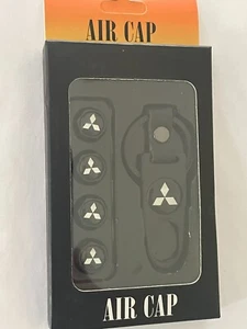 4 ~ Mitsubishi Black Air Valve Caps with Key Ring & Wrench - Picture 1 of 4