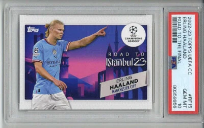 2022-23 TOPPS UEFA CC ROAD TO THE FINAL #RF15 ERLING HAALAND CARD PSA 10 LOW POP - Image 1 of 2