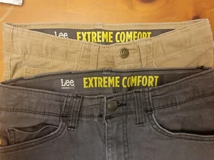 2 Pair Lee XTreme Comfort Elastic Band Waist Khaki & Gray Pants Boys SZ 12 - Picture 1 of 5