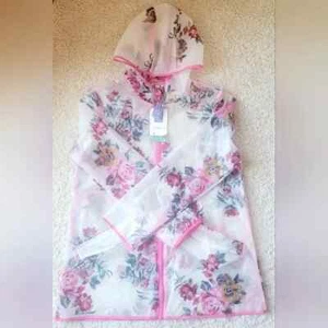 NWT Joules floral w/pink details raincoat size Y12 2 pockets w hoodie pockets - Picture 1 of 15