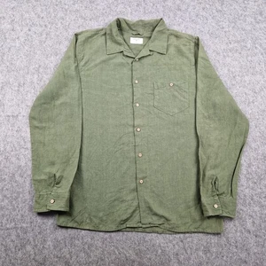 Percival Shirt Mens Large Green Cuban Resort Linen Top Smart Casual Long Sleeve - Picture 1 of 9