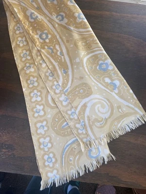 bufanda vera vintage, sarga de seda, oblonga, dorada y gris, hermoso accesorio de otoño Foto 1 de 4