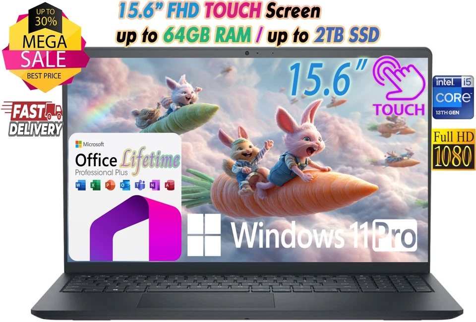 Dell Inspiron 15.6" FHD Touch i5 10-Core Upto 64GB RAM & 2TB SSD OFFICE Lifetime - Image 1 of 4
