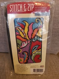 Vintage Stitch & Zip Eyeglass Case Needlepoint Kit NIP Sealed Modern Tulip - Picture 1 of 2