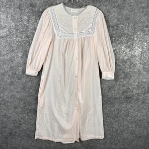 Vintage Barbizon Nightgown Womens Medium Pink Lace Embroidered Robe 80s - Picture 1 of 19