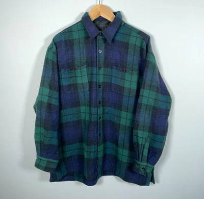 Camisa de Franela de Lana Adulto XL Tartán Azul Oscuro Verde Peso Pesado Grunge Ropa de Trabajo Foto 1 de 4
