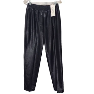 Lilly of California Pants Black Large Stretch Elastic Vegan Leather Tapered - Picture 1 of 7