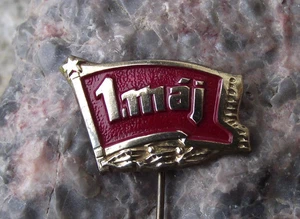 Vintage Czechoslovakia May Day Celebration Maj 1 Red Flag Pin Badge - Picture 1 of 2