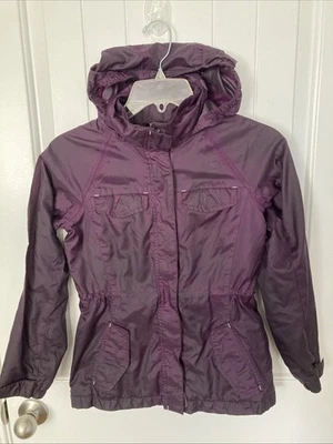 Chaqueta impermeable Lands End Squall para niñas forrada de vellón púrpura abigarrado talla 7-8 Foto 1 de 4