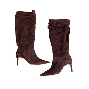 Schutz Ashlee Up Boots Suede Leather Dark Chocolate Brown 6 B Slouchy Stilettos - Picture 1 of 9