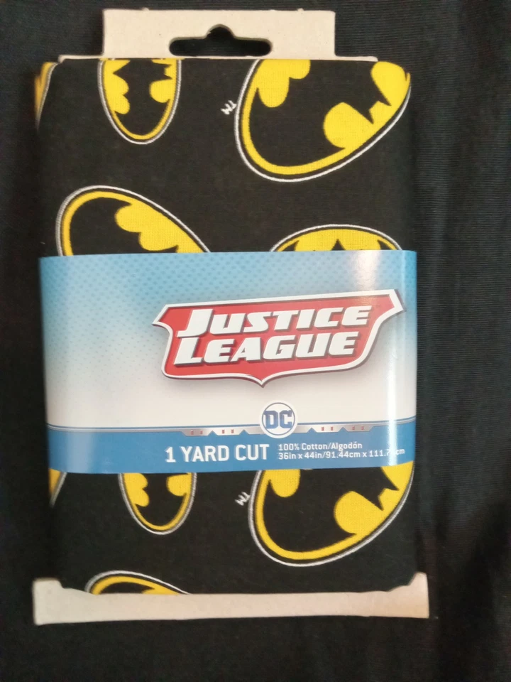 Batman Logo Justice League 1 Yard Cotton Fabric Super Hero Black Yellow Quilt - Image 1 of 1