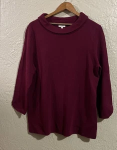 Talbots Sweater Womens L Maroon Printed Cowl Neck 3/4 Sleeve Casual Pullover - Picture 1 of 10
