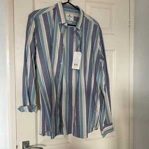 Camisa Springfield a Rayas Para Hombre Nueva con Etiquetas Talla XL Amarillo Blanco Azul Rayas Algodón - Imagen 1 de 4