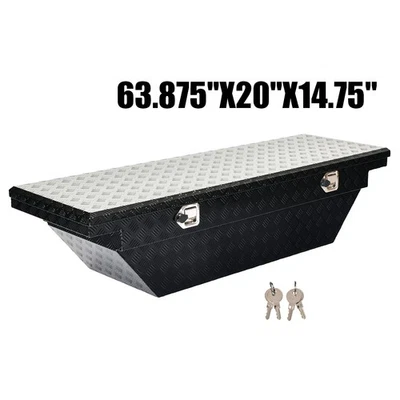 Black 61.5 63 Inch Aluminum Angled Truck Bed Tool Box Low Profile Wedge Toolbox - Image 1 of 4