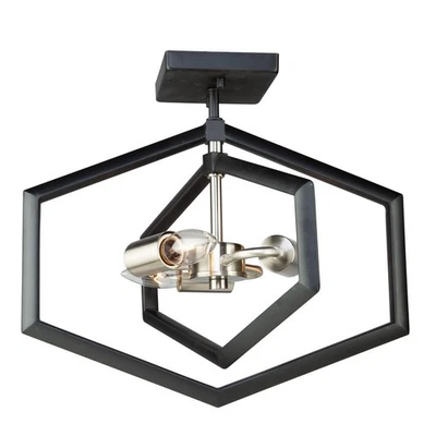 ARTCRAFT AC10993  PRESTON 3-LIGHT SEMI-FLUSH MOUNT - MATTE BLACK & BRUSHED NICKE - Image 1 of 4