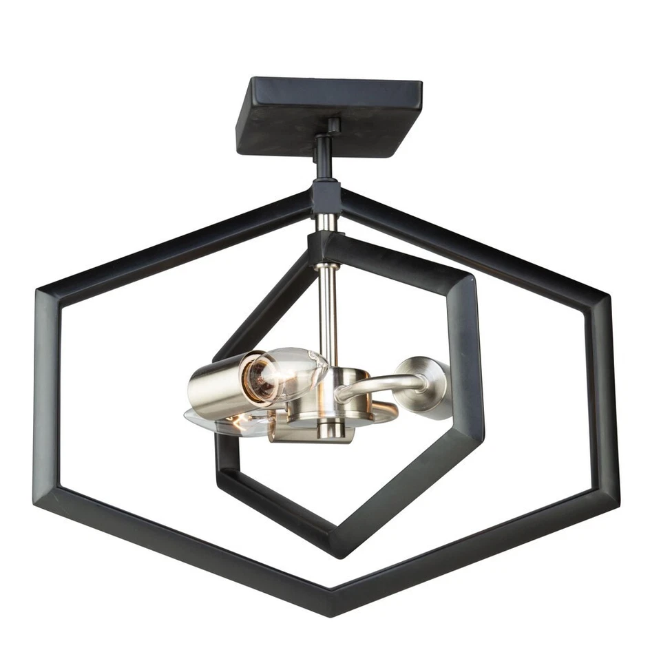 ARTCRAFT AC10993  PRESTON 3-LIGHT SEMI-FLUSH MOUNT - MATTE BLACK & BRUSHED NICKE - Image 1 of 4