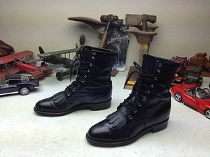 JUSTIN MADE IN USA BLACK LEATHER LACE UP GRANNY KILTIE WESTERN RANCH BOOTS 6 D - Picture 1 of 7