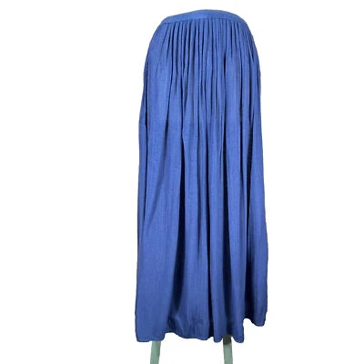 Falda Coldwater Creek (Talla M) Azul Plisada Acampanada Maxi Larga 100% Rayón EE. UU. Foto 1 de 4