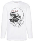 Space Dog Laika Men Long Sleeve T-Shirt Russian Russia Soviet Union Astronaut