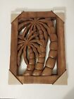 Hand Carved Acacia Wood Palm Trees Plaque Wall Hanging 9.75" X 13" X 1 Thialand