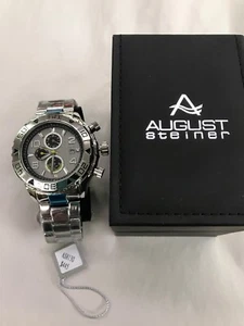 NEW August Steiner AS8130SSB Men's Multi-Functional Grey Dial Silver Metal Watch - Picture 1 of 8