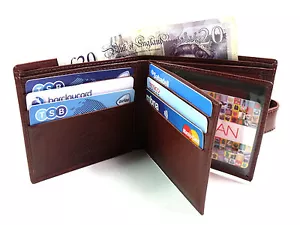 PORTAFOGLIO PORTA CARTE DI CREDITO DA UOMO DESIGNER DI ALTA QUALITÀ MARRONE IN VERA PELLE - Foto 1 di 11