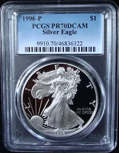 1996-P 1oz Silver American Eagle Dollar - PCGS PR 70 DCAM - Picture 1 of 4