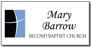 SECOND BAPTIST CHURCH WHITE GOLD SILVER PERSONALIZED NAME BADGE MAGNETIC - Picture 1 of 4