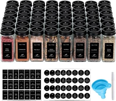 24/48x Glass Spice Jars Airtight with Lids Kitchen Storage Bottle Containers Pot - Image 1 of 4