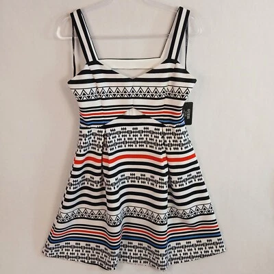 Guess Women's A-Line Cut Out Sundress Size 10 White Black Geometric Aztec NWT - Image 1 of 4