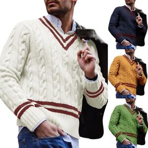 Mens Knitwear Patchwork Sweater Men Loungewear Cable Knit Striped Jumper Tops